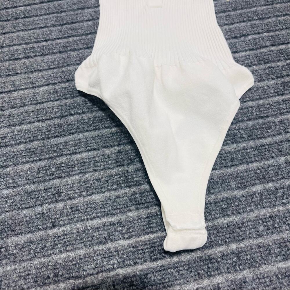 A.L.C. White Toni Ribbed-Knit Bodysuit Size XS Snap Button - Picture 13 of 15